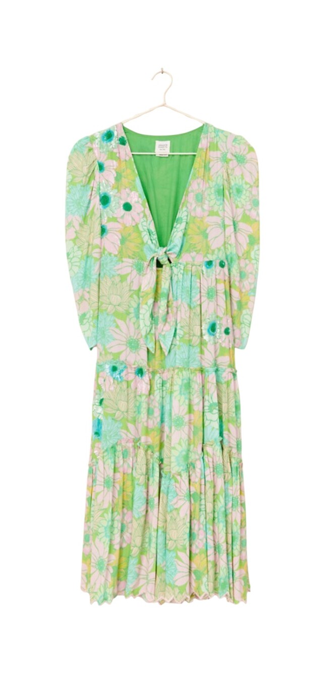 Hemant & Nandita Green Floral Midi Dress - Small